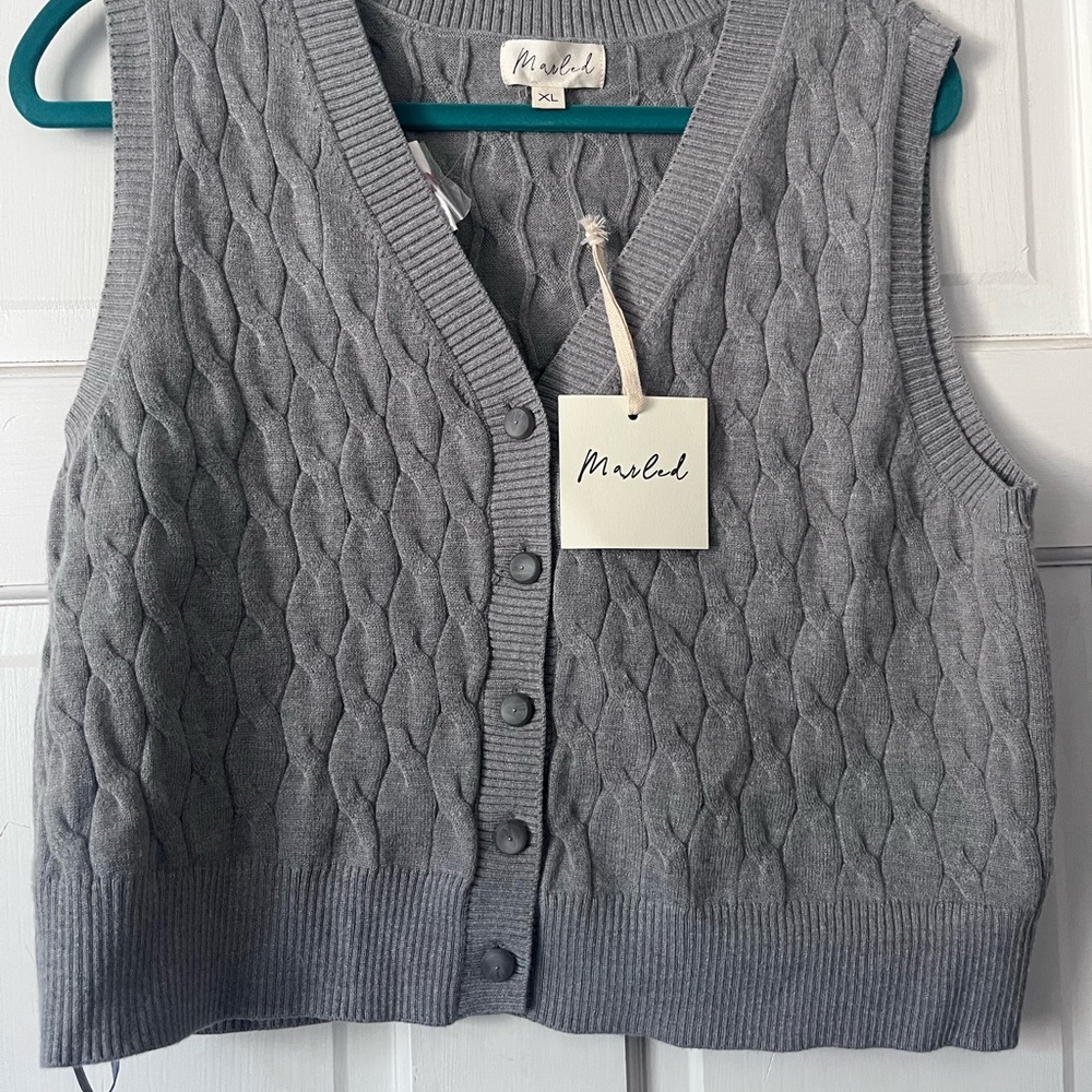 Marled Gray V-Neck Sweater Vest